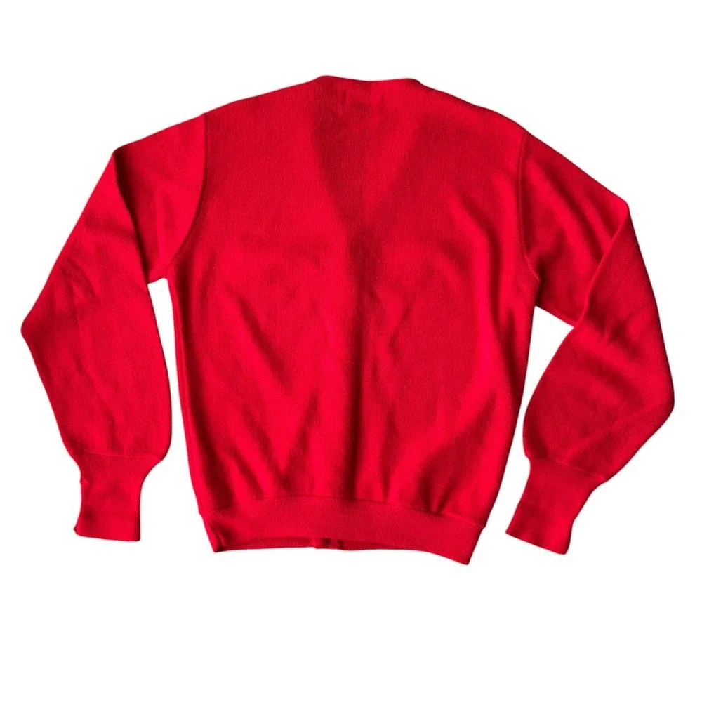 Vintage Izod Lacoste Red Cardigan Sweater Mens Medium Orlon Acrylic V-Neck Logo
